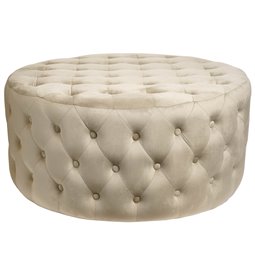 Round buttoned stool Lacelle, taupe, velvet, D89cm H42cm