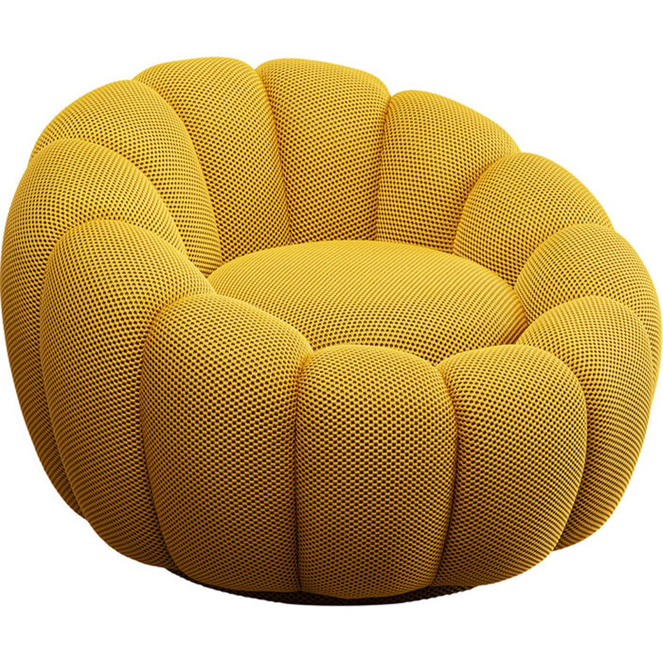 Swivel armchair Peppo Bloom, yellow color, H66xD94cm, seat height 40cm