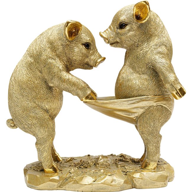 Deco figurine Pig Party, gold color, H20x21x11cm