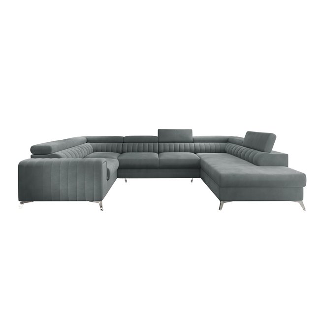 U shape sofa Elouis R, sleeping function, Rekta 100, velvet, grey, H92x202x347cm