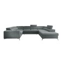 U shape sofa Elouis R, sleeping function, Rekta 100, velvet, grey, H92x202x347cm