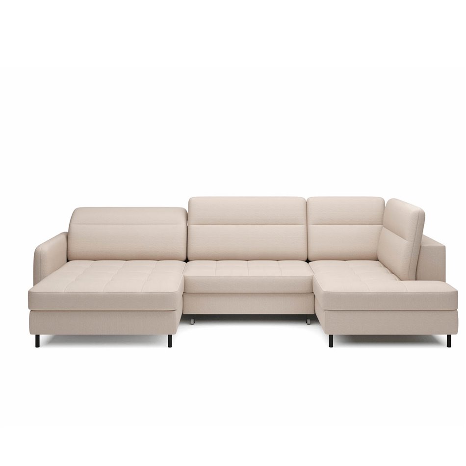 U shape sofa Elberto L, sleeping function, Manhattan 18, velvet, beige, H100x165x306cm