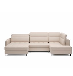 U shape sofa Elberto L, sleeping function, Manhattan 18, velvet, beige, H100x165x306cm