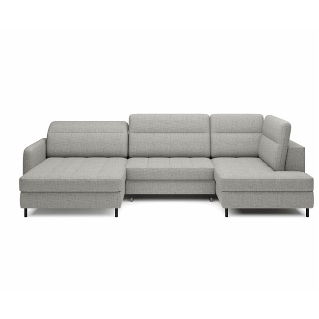 U shape sofa Elberto L, sleeping function, Aubron 04, wavy velvet, grey, H100x165x306cm