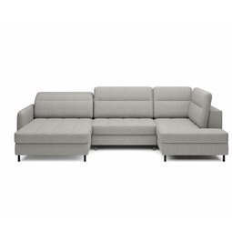 U shape sofa Elberto L, sleeping function, Aubron 04, wavy velvet, grey, H100x165x306cm