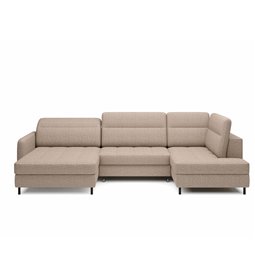 U shape sofa Elberto L, sleeping function, Aubron 04, wavy velvet, beige, H100x165x306cm
