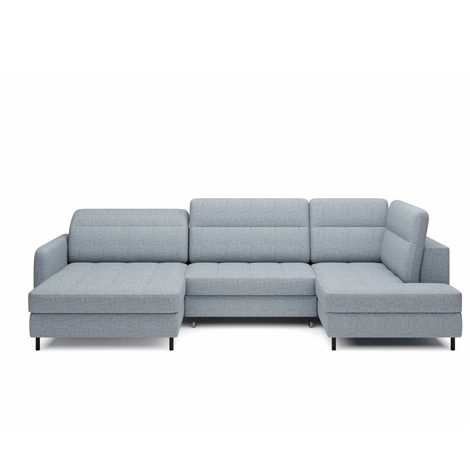 U shape sofa Elberto L, sleeping function, Aubron 100, wavy velvet, blue, H100x165x306cm