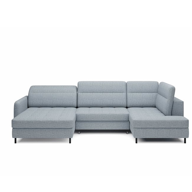 U shape sofa Elberto L, sleeping function, Aubron 100, wavy velvet, blue, H100x165x306cm