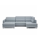 U shape sofa Elberto L, sleeping function, Aubron 100, wavy velvet, blue, H100x165x306cm