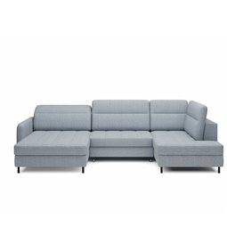 U shape sofa Elberto L, sleeping function, Aubron 100, wavy velvet, blue, H100x165x306cm