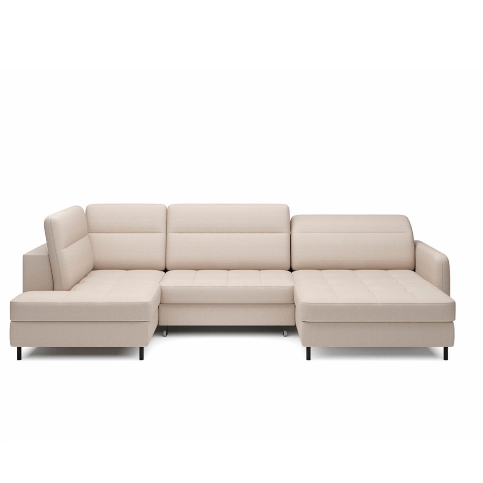 U shape sofa Elberto R, sleeping function, Manhattan 18, velvet, beige, H100x165x306cm