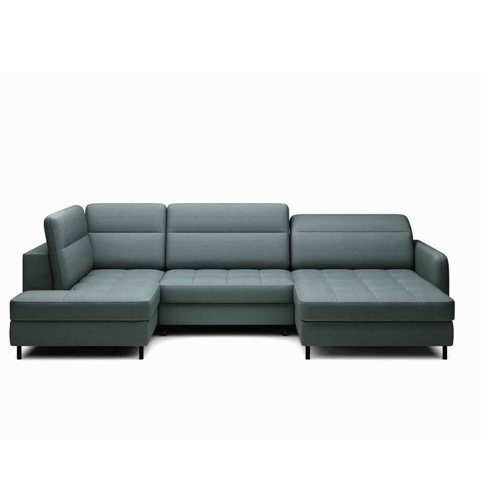 U shape sofa Elberto R, sleeping function, Manhattan 38, velvet, green, H100x165x306cm