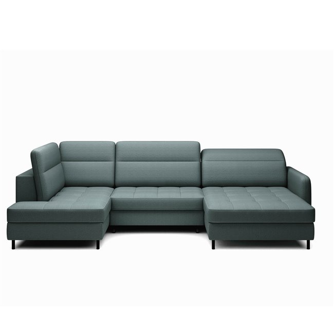 U shape sofa Elberto R, sleeping function, Manhattan 38, velvet, green, H100x165x306cm