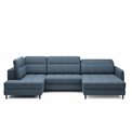 U shape sofa Elberto R, sleeping function, Raquel 40, blue, H100x165x306cm