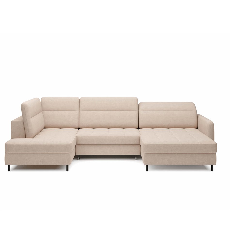 U shape sofa Elberto R, sleeping function, Toscany 18, velvet, beige, H100x165x306cm