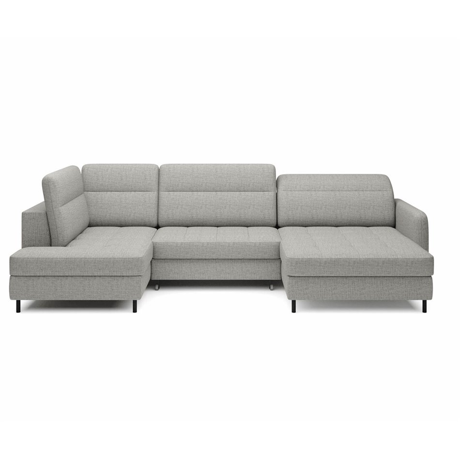U shape sofa Elberto R, sleeping function, Aubron 04, wavy velvet, grey, H100x165x306cm