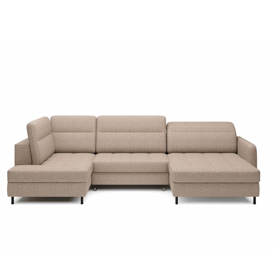 U shape sofa Elberto R, sleeping function, Aubron 20, wavy velvet, beige, H100x165x306cm