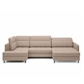 U shape sofa Elberto R, sleeping function, Aubron 20, wavy velvet, beige, H100x165x306cm