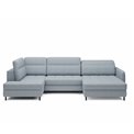 U shape sofa Elberto R, sleeping function, Aubron 100, wavy velvet, blue, H100x165x306cm