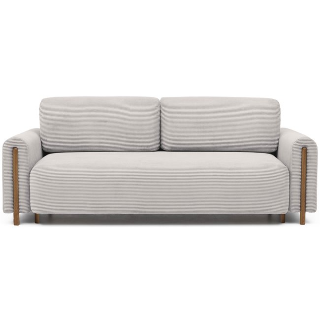 Sofa bed Elcadova Oak, sleeping function, Jarell 18, wavy velvet, beige, H97x97x244cm