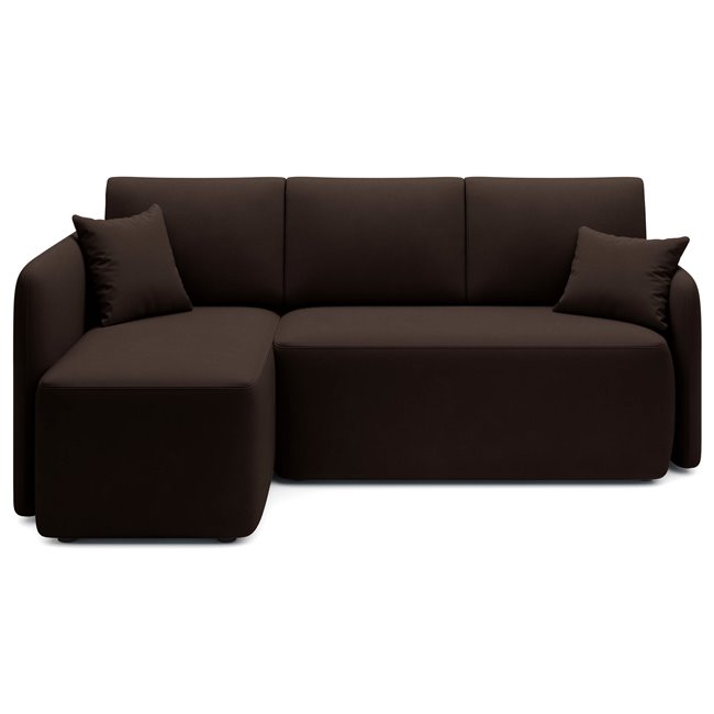 Corner sofa Elhandson L, sleeping function, Lukso 22, velvet, brown, H89x150x206cm