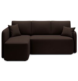 Corner sofa Elhandson L, sleeping function, Lukso 22, velvet, brown, H89x150x206cm