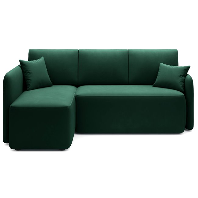Corner sofa Elhandson L, sleeping function, Lukso 35, velvet, green, H89x150x206cm