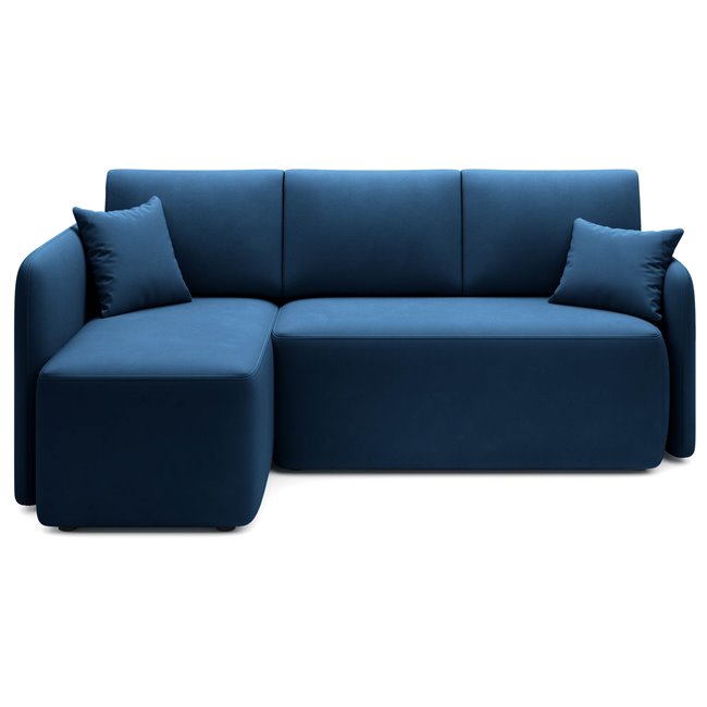 Corner sofa Elhandson L, sleeping function, Lukso 40, velvet, blue, H89x150x206cm