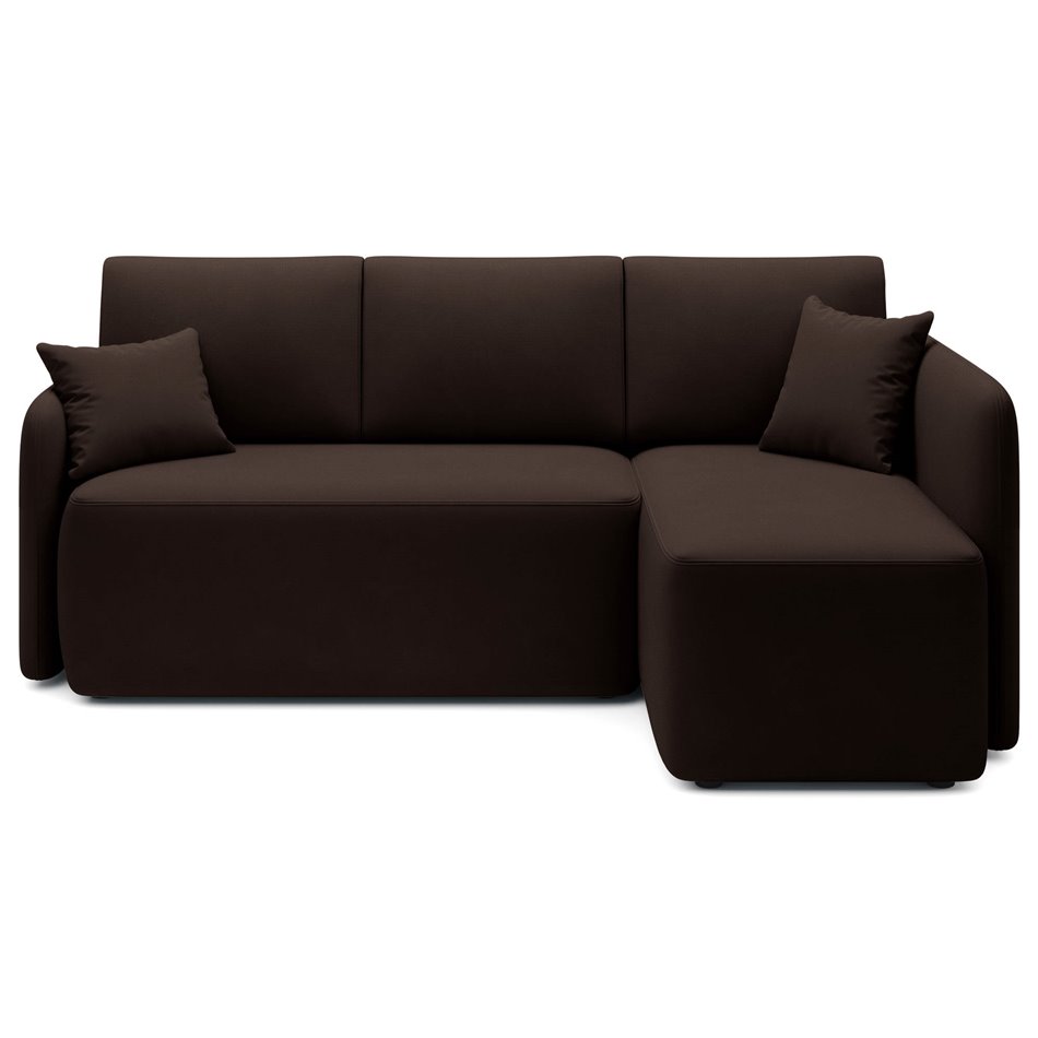 Corner sofa Elhandson R, sleeping function, Lukso 22, velvet, brown, H89x150x206cm