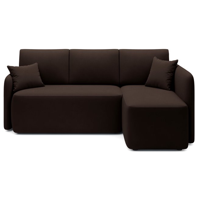 Corner sofa Elhandson R, sleeping function, Lukso 22, velvet, brown, H89x150x206cm