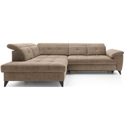 Corner sofa Elinferne L, sleeping function, Aura 20, velvet, dark beige, H107x210x297cm