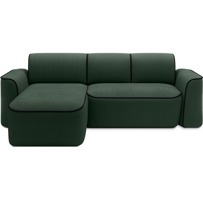 Corner sofa Elume L, sleeping function, Amore 35, Velvetmat 10, bouclé, green, H88x190x287cm