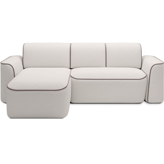 Corner sofa Elume L, sleeping function, Royal 01, Paros 02, bouclé, white, H88x190x287cm