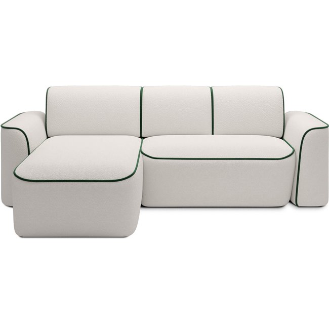 Corner sofa Elume L, sleeping function, Royal 01, Riviera 38, bouclé, white, H88x190x287cm
