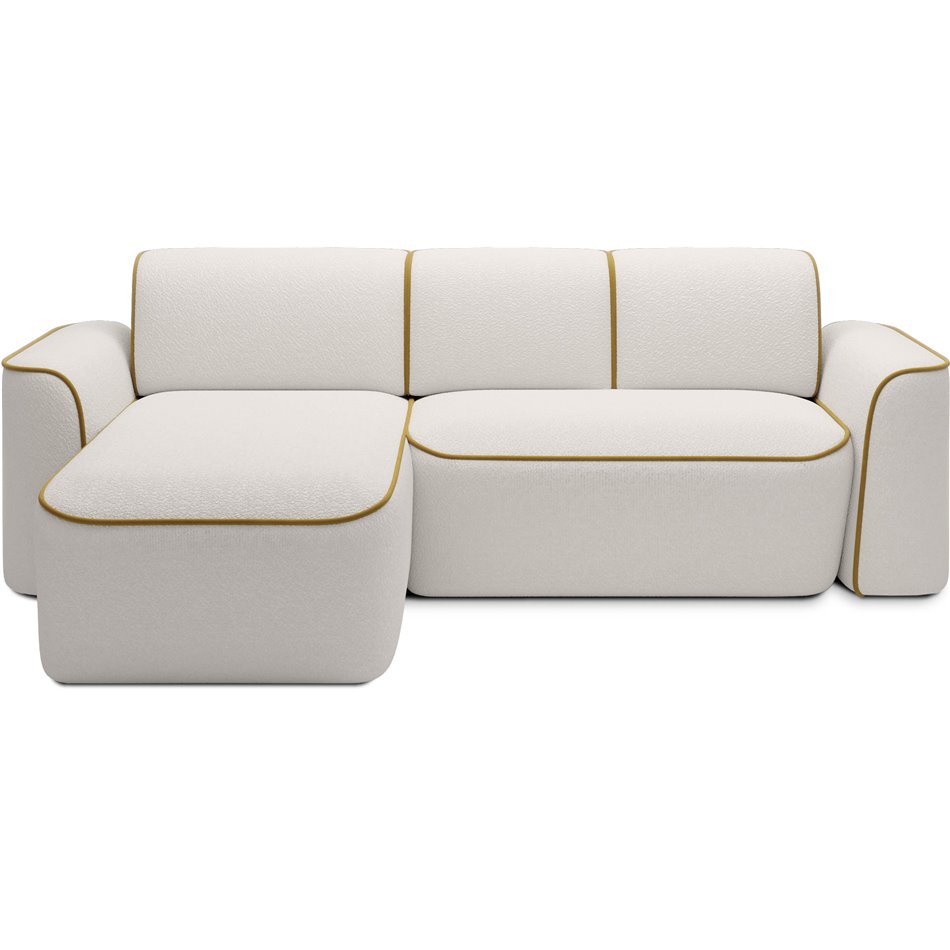 Corner sofa Elume L, sleeping function, Royal 01, Riviera 41, bouclé, white, H88x190x287cm