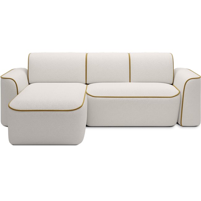 Corner sofa Elume L, sleeping function, Royal 01, Riviera 41, bouclé, white, H88x190x287cm