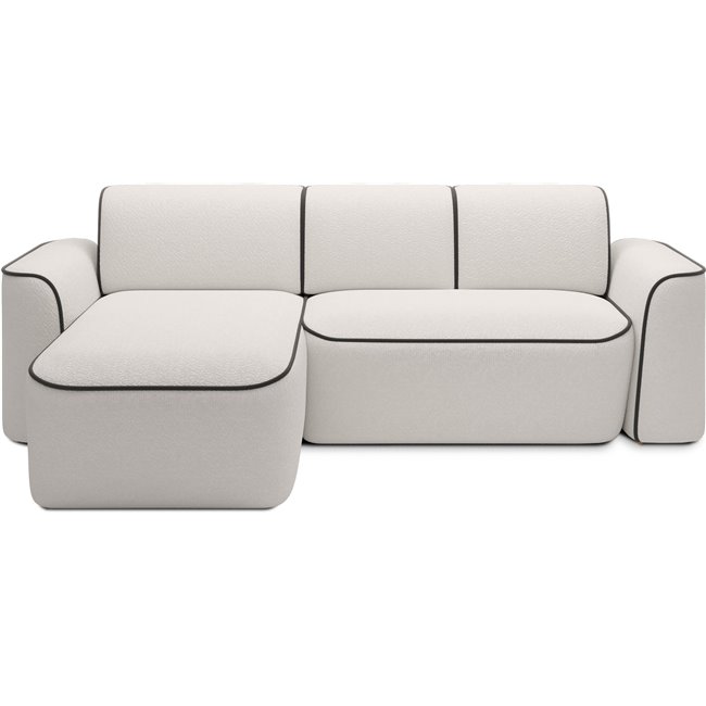 Corner sofa Elume L, sleeping function, Royal 01, Velvetmat 22, bouclé, white, H88x190x287cm