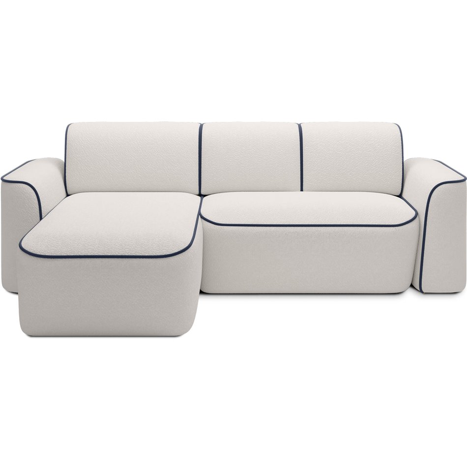 Corner sofa Elume L, sleeping function, Royal 01, Velvetmat 40, bouclé, white, H88x190x287cm
