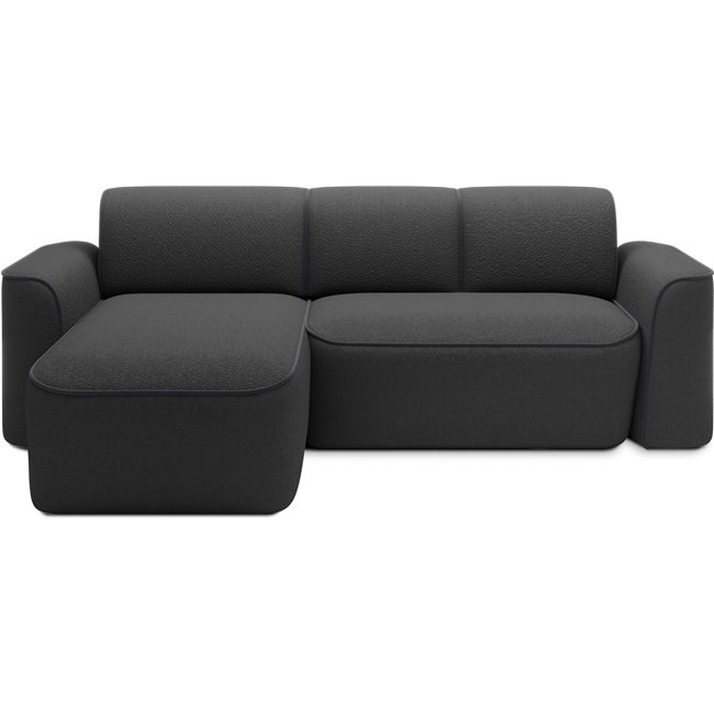 Corner sofa Elume L, sleeping function, Royal 05, Velvetmat 6, bouclé, dark grey, H88x190x287cm