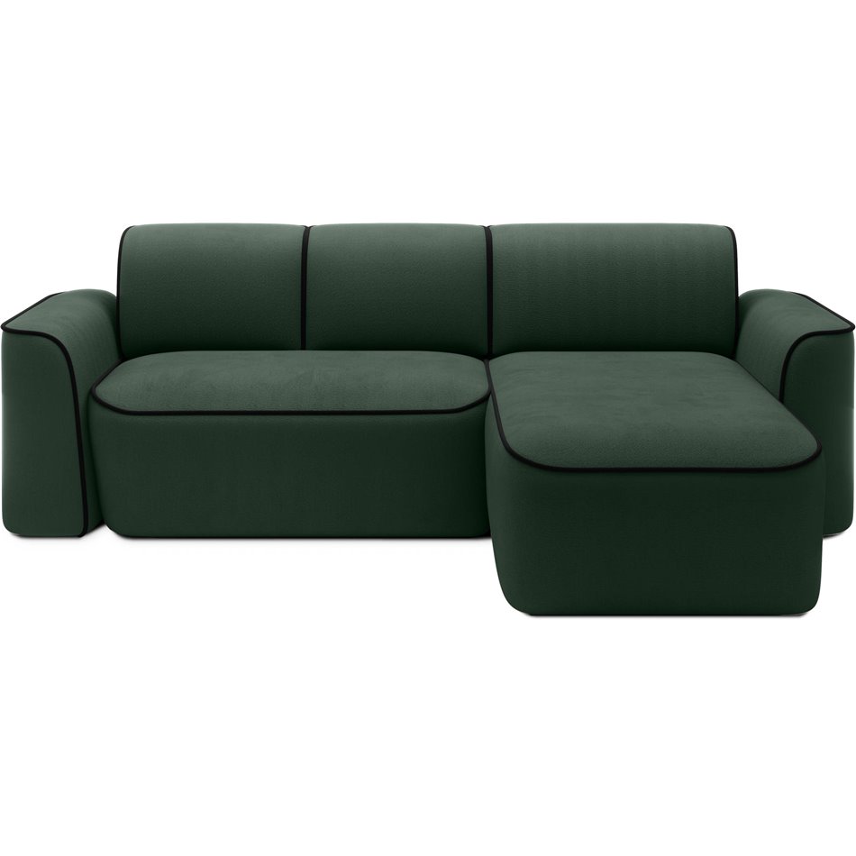 Corner sofa Elume R, sleeping function, Amore 35, Velvetmat 10, bouclé, green, H88x190x287cm