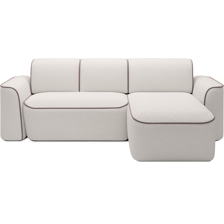Corner sofa Elume R, sleeping function, Royal 01, Paros 02, bouclé, white, H88x190x287cm