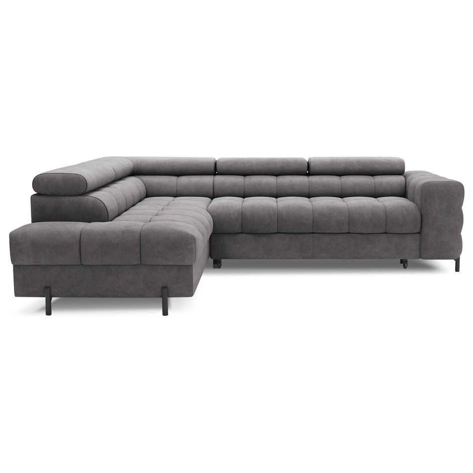 Corner sofa Elferucce L, sleeping function, Aura 04, velvet, grey, H93x200x276cm