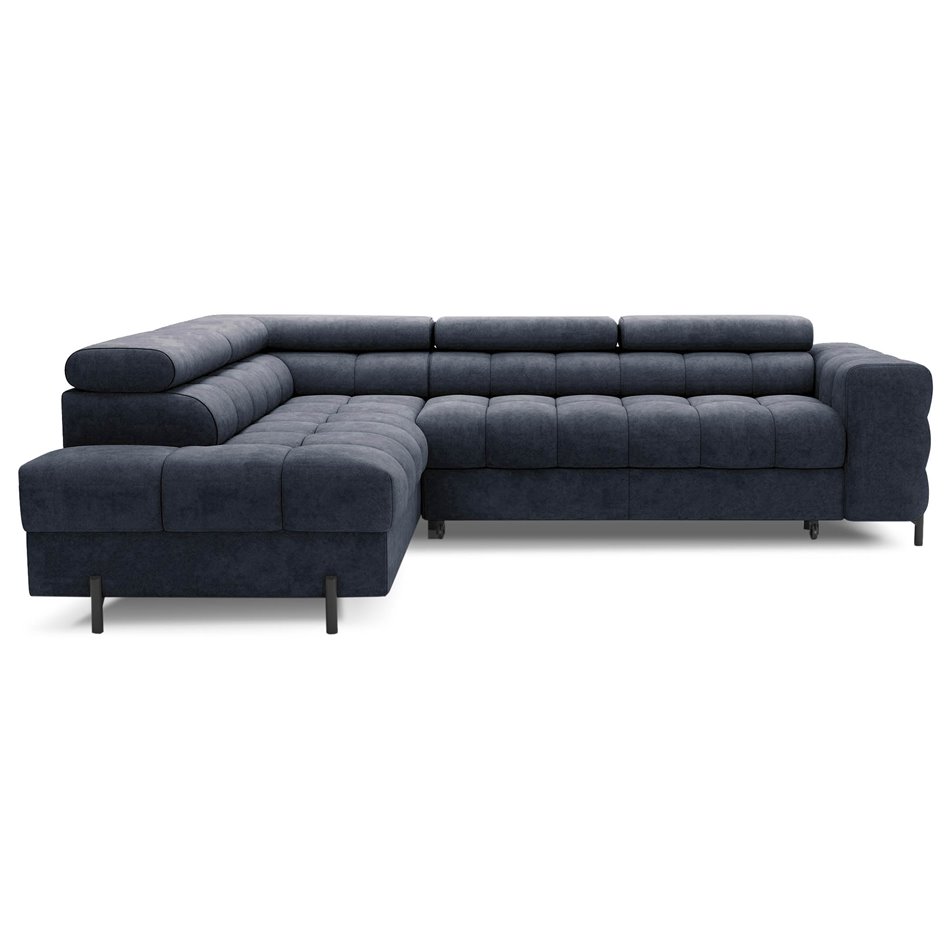 Corner sofa Elferucce L, sleeping function, Aura 40, velvet, dark blue, H93x200x276cm