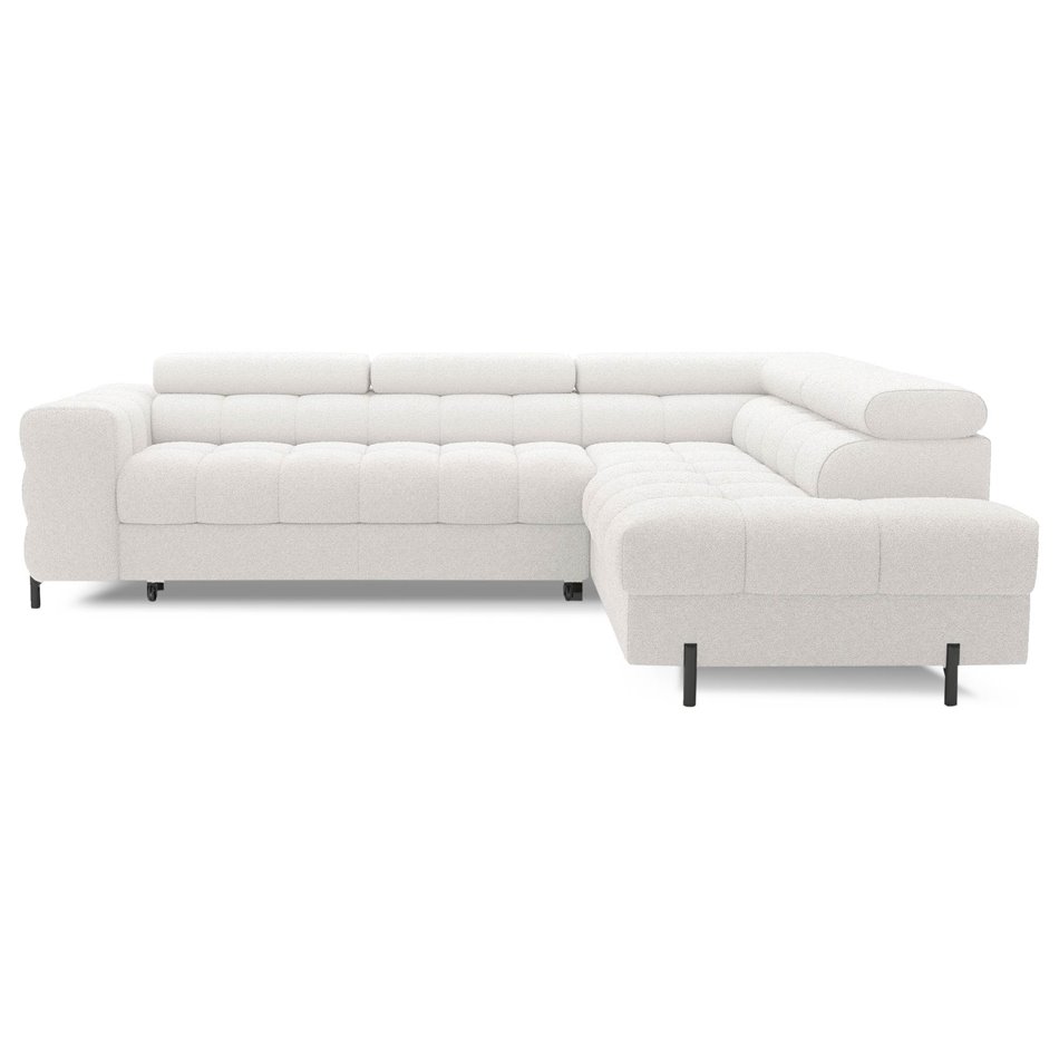 Corner sofa Elferucce R, sleeping function, Royal 01, bouclé, white, H93x200x276cm