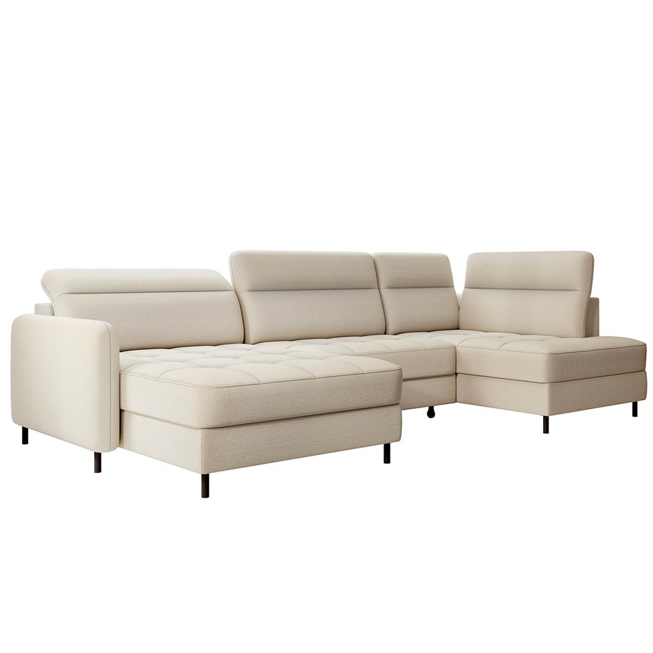 U shape sofa Elberto L, sleeping function, Manhattan 18, velvet, beige, H100x165x306cm