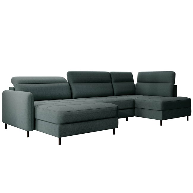 U shape sofa Elberto L, sleeping function, Manhattan 38, velvet, green, H100x165x306cm