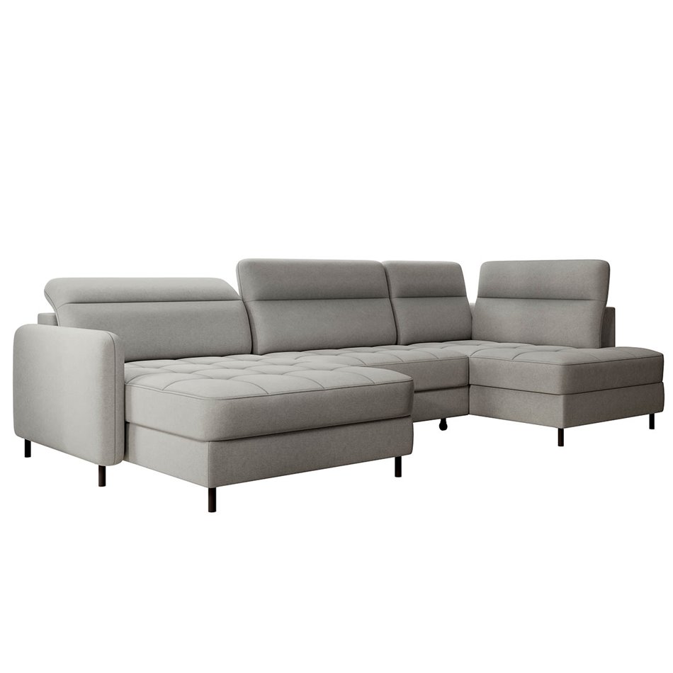 U shape sofa Elberto L, sleeping function, Raquel 04, grey, H100x165x306cm