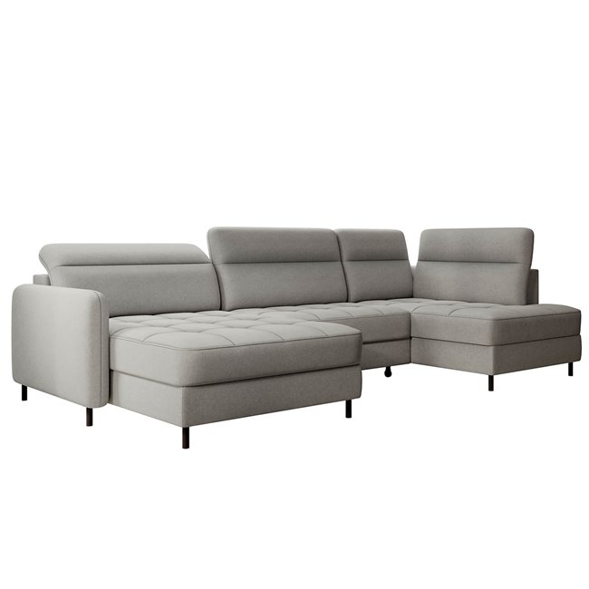 U shape sofa Elberto L, sleeping function, Raquel 04, grey, H100x165x306cm