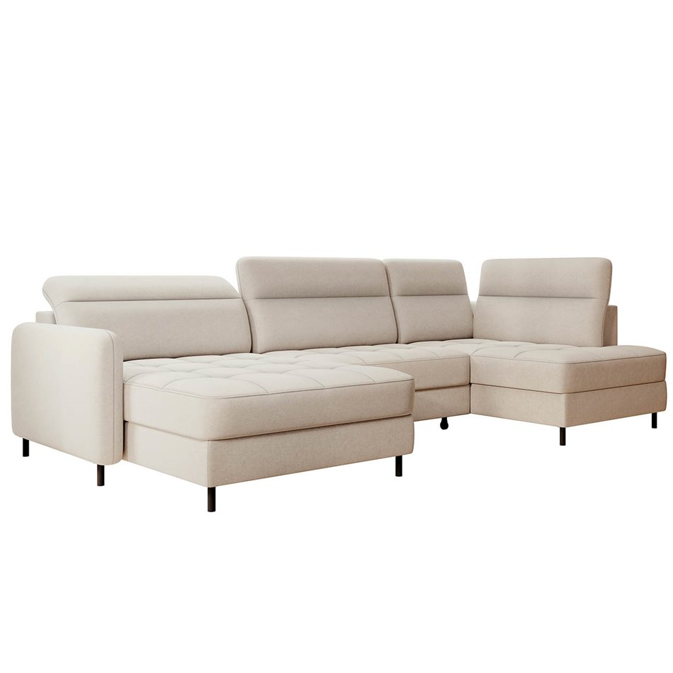 U shape sofa Elberto L, sleeping function, Raquel 18, beige, H100x165x306cm