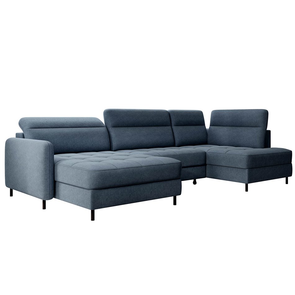 U shape sofa Elberto L, sleeping function, Raquel 40, blue, H100x165x306cm